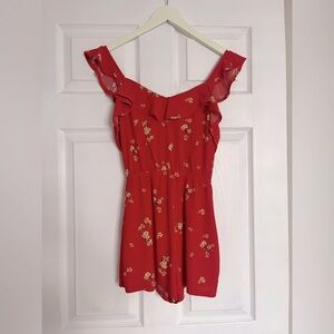 Red Floral Ruffle Romper